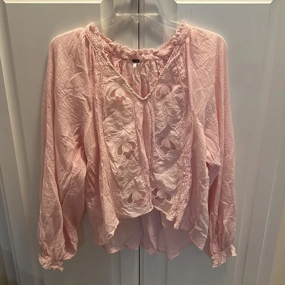 Free People Women's Sivan Lace Embroiderd Pink Blouse S Lilac Clouds - Picture 2 of 6